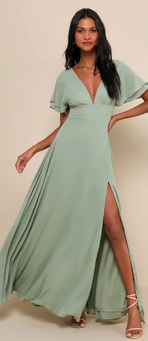 Lulus Promise Of Love Sage Brush Flutter Sleeve Maxi Dress Size XL Bridesmaid thumbnail 1
