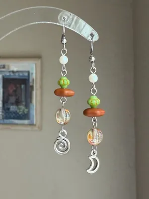 Handmade quality Czech glass beads mix fairy whimsy unique dangle earrings🌀🌙 thumbnail 1