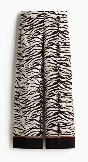 H&M Pants Women Size 8 Cream Tiger Print Wide Leg‎ High Rise Border Hem Casual thumbnail 1