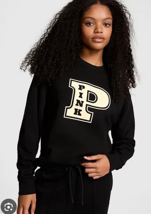 Victoria's Secret PINK Black Fleece Crewneck Sweatshirt Size Medium thumbnail 1