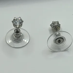 Kay Jewelers Silver CZ Earrings Stainless Steel Round Push Back Ear Stud for Men Women 4mm thumbnail 5