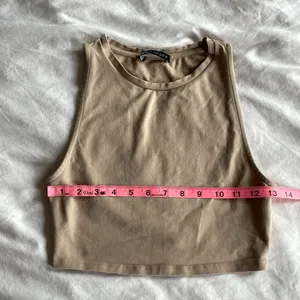 ZARA Beige Crop Tank Top Size S Sleeveless Stretch Cotton Nude Minimalist thumbnail 8