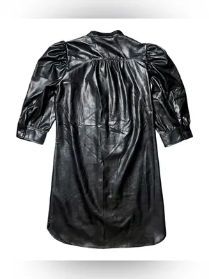 Gap Faux Leather Puff Sleeve Black Mini Shirtdress XS Petite thumbnail 5
