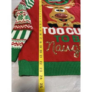 No Boundaries Too Cute To Be Naughty Reindeer Christmas Sweater Size L thumbnail 3