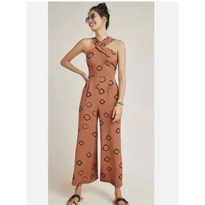 Eva‎ Franco Faith Jumpsuit Rust Geometric Wide Leg Halter Boho 4 thumbnail 2