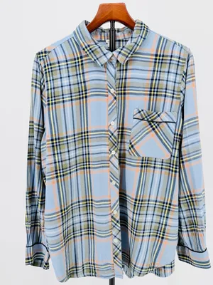 Aerie Boyfriend Flannel Button Down Pajama shirt light blue relaxed flowy fit thumbnail 1