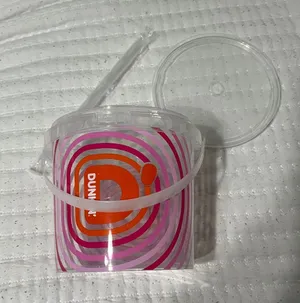Dunkin' Branded Clear Tumbler with Pink and Orange Swirl thumbnail 1