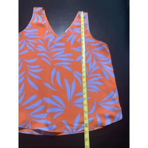 LOFT Outlet Women Large Orange Purple Tropical Leaf Print V-Neck Tank Top Blouse thumbnail 2