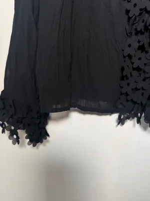 Claudia Richard Black Floral Appliqué Long Sleeve Blouse XL thumbnail 3