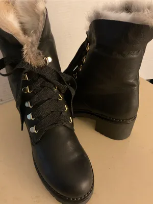 275 Central women black leather fur platform combat waterproof boots US 8 thumbnail 8