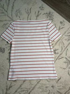Liverpool Los Angeles White & Red Striped Rib Knit Top XS | Stretch Boat Neck thumbnail 5