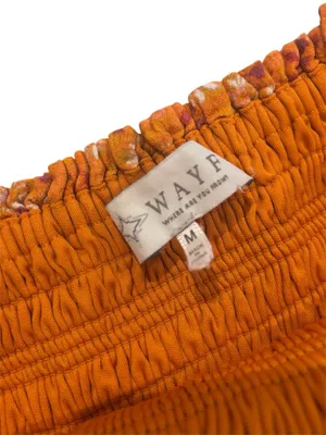 WAYF Orange Floral Smocked Midi Dress Small Ruffle Strap Lined Summer Size M thumbnail 5