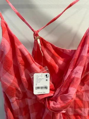 FREE PEOPLE Via Gingham Cotton Seersucker Sundress Red Combo Everly Small NWT thumbnail 7