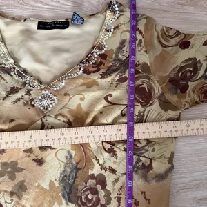 Y2K Large Silk Babydoll Top Mesh Sleeve Floral Renaissance Goblin Forest thumbnail 6