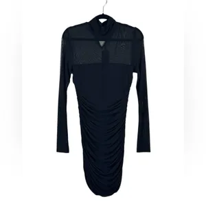 H:ours Black Ruched Bodycon Mini Dress Womens M Sheer Baddie Party Night Out thumbnail 2