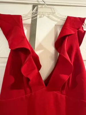 Lulu's Red Ruffle-Trim V-Neck Prom Gown thumbnail 4