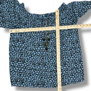 Moda International Printed Beaded Sheer‎ Peasant Blouse Blue Black Medium thumbnail 11