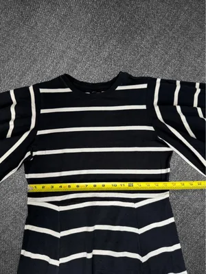 Who What Wear Black And White Striped Ruffle Sleeve Dress thumbnail 6