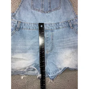 Denim Shorts Overalls Women M 10 Light Wash Distressed Raw Hem Shortalls Y2K 90s thumbnail 6