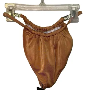 NWT PrettyLittleThing Mocha Ruched‎ Tanga Bikini Bottoms Size 2 Chain Strap Swim thumbnail 3