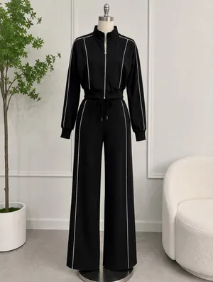 New 2 Piece Set Black Straight-leg Zip Feont Top thumbnail 2