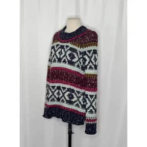 FREE PEOPLE Silver Reed Chunky Knit Fairisle Fair Isle Sweater Wool Linen Small thumbnail 7