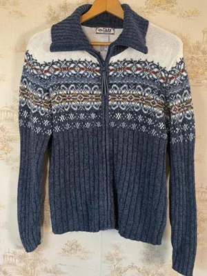 Vintage Y2K Tiara International Nordic Fair Isle Zip Up Cardigan Sweater M thumbnail 1