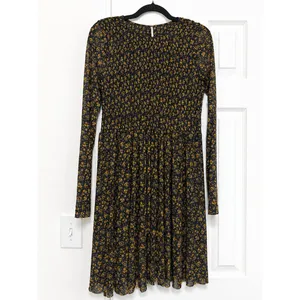 Free People Black Yellow Floral Smocked Sheer Long Sleeve Midi Dress XS thumbnail 2