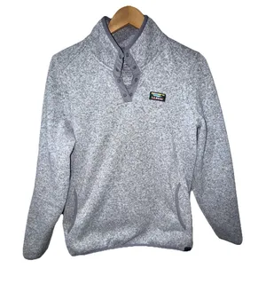 LL Bean‎ Women's 1/4 Snap Sweater Knit Fleece Pullover Gray Size Large 292726 thumbnail 1
