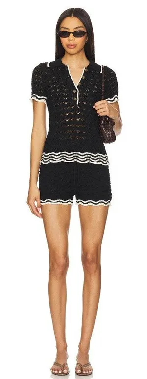 S Set Matching Knit Sweater Top Shorts Heartloom Black Azalea Revolve Crochet thumbnail 1