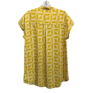 Jasmine & Juliana Yellow/White Geo‎ Blouse Size M Cap Sleeve Chiffon Buttons thumbnail 5