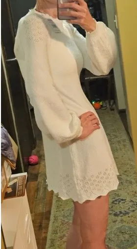RUMORED Knit Pullover Dress White Crew Neck Open Knit Lace Accent S Women thumbnail 2