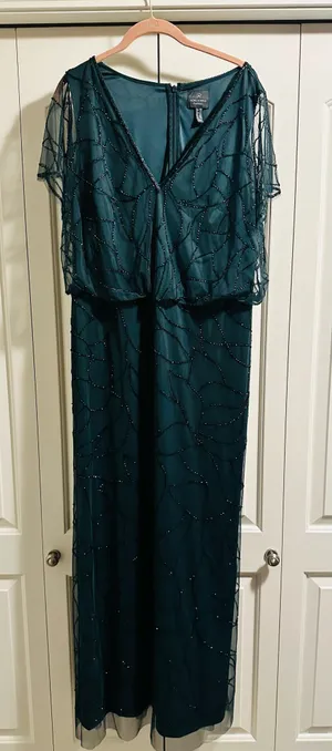 Adrianna Papell Forest Green Formal Sequin GownSize 14w thumbnail 1