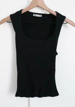 Zara Ribbed Black Scoop Neck Tank Top thumbnail 1