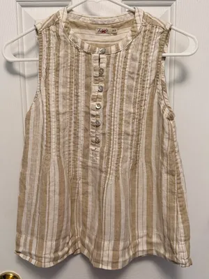 Faherty Isha Linen Tank Top XS Natural Bombay Stripe Sleeveless Coastal Boho thumbnail 1