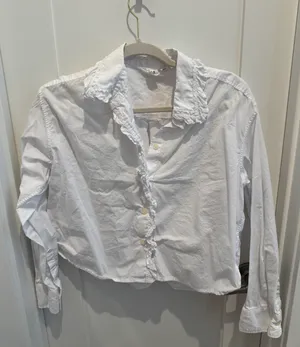 White Ruffle Button Down Top thumbnail 1