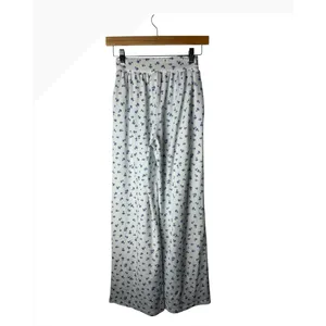Hollister Pajama Pants Women XS White Blue Floral Wide Leg Loungwear Boho thumbnail 3
