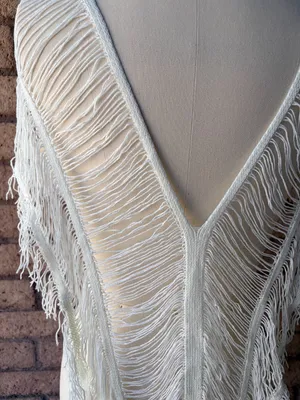 Amazon | White Knit Fringe Tassel Swim Coverup | L thumbnail 3