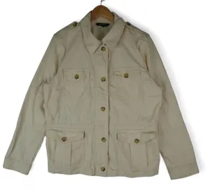 Lauren Ralph Lauren Jacket Womens XL Beige Herringbone Military Utility‎ Cotton thumbnail 1