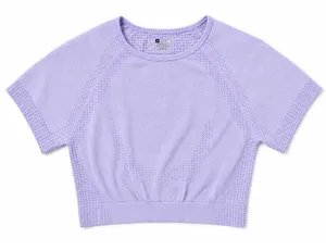 Women’s Seamless Lavender Crop Top Size Small Open Back Athletic Yoga Gym Shirt thumbnail 1