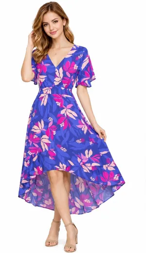 Abel the Label Anthropologie flutter sleeve high low midi dress bold floral XS thumbnail 1