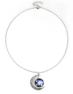 Galaxy & Silver Moon Dangle Pendant Necklace thumbnail 5