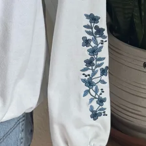 Vintage Embroidered Bird Floral White‎ Sweatshirt large thumbnail 4