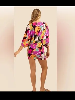 Trina Turk Gemini Floral Swimsuit Cover UpTunic Dress $200 resort summer boho thumbnail 3