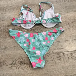 Bikini Underwire Seashell Push Up Swimsuit Two‎ Piece size Medium Cheeky Blue thumbnail 3