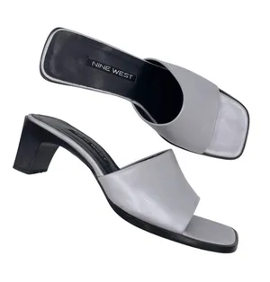 Vintage 90s Y2K Nine West Silver Square Toe Sandal Heels Size 5.5 Retro 2000s thumbnail 1
