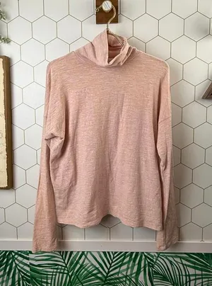Madewell Light Pink Boxy Lightweight Cotton Turtleneck Tee - Size - Small thumbnail 1