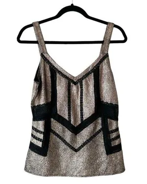 BKE Boutique Metallic Gold & Black Lace Cut Out Top Size Medium thumbnail 1