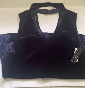 NWT A. Byer sleeveless blue crush velvet keyhole high neck top, size 3X thumbnail 1