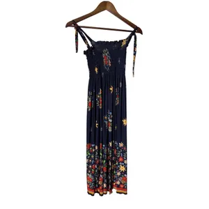 Lildy Women Small/Medium Blue Floral Smock Tie Shoulder Boho Festival Maxi Dress thumbnail 2